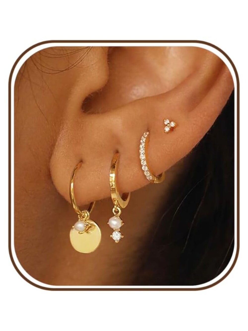 14K Gold Plated Huggie Hoop Earring Set Hypoallergenic Dangle Drop